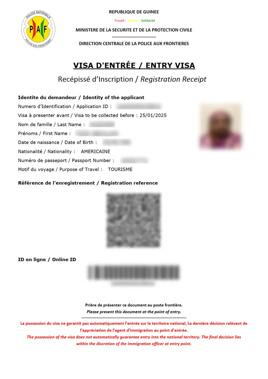 Guinea eVisa sample